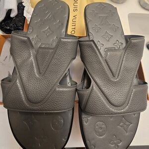 Louis Vuitton Gray Monogram Slide Sandals